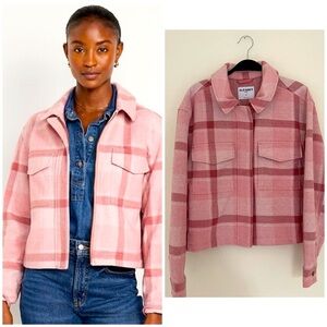 Old Navy Pink Plaid Relaxed Shirt Jacket